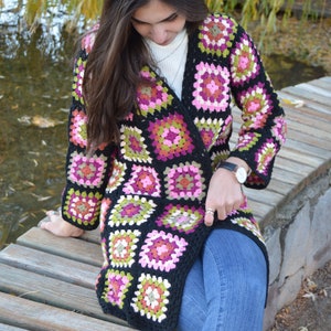 Granny Square Crochet Cardigan, Crochet Afgan Coat, Patchwork Jacket, Afgan Coat, Long Patchwork Cardigan, Boho Hippi, Long jacket