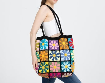 Crochet Shoulder Daisy Bag, Knit Flower Colorful Bag, Crochet Purse, Summer Beach Bag, Crochet Women's Bag, flower crochet bag, Knit bag