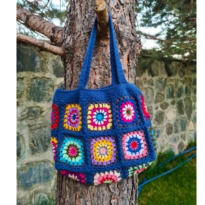 Crochet Bag Afghan, Granny Square Ecru Bag, Hobo Bag, Boho Bag, Crochet ...