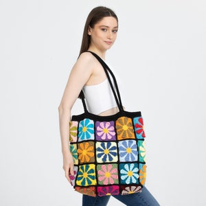 Crochet Shoulder Daisy Bag, Knit Flower Colorful Bag, Crochet Purse, Summer Beach Bag, Crochet Women&#39;s Bag, flower crochet bag, Knit bag