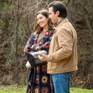 Crocheted Rebeccas Black Coat, Granny square coat, Coat of many colors,Afghan Cardigan, Hand knit afghan coat, Jacket with the hood