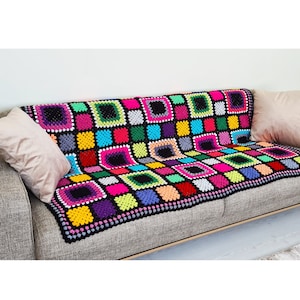 50&quot;x 70&quot; Crochet Afghan Blanket, Crochet Throw Blanket, Knit Sofa Blanket, Bedspread Throw, Granny Square, Living Room Decor