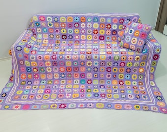 クロシェ編みのデイジーブランケット：カラフルなおばあちゃんの