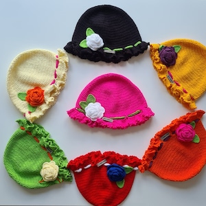 Crochet Bucket Rose hat, crochet floral rose hat, child crochet hat, Knitted Rose Bucket hat, knit flower beanie, women hat