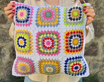 Crochet Pillow Cover Colorful, Granny Square Crochet Pillow Cover, Cushion Cover, Granny Coloful pillow cover