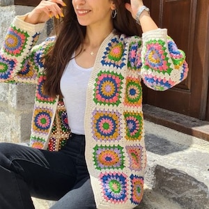 Granny Square Afghan Coat, Boho Crochet Jacket, Afghan Crochet Cardigan, Oversized Jacket, Oversized Wool Coat, Granny Square Sweater