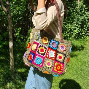 Gipsy Tote Bag, Granny Square Crochet Bag, Shoulder Bag, Crochet Bag Afghan, Boho Bag, Crochet Purse, Retro Bag, Afgan Crochet