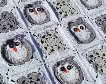 Crochet Owl Blanket, Baby Owl Blanket, Crochet Baby Blanket, Granny Square Blanket, Crochet Stitches, Newborn Blanket