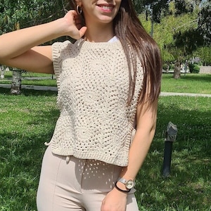 Beige Crochet Vests, Festival Vest, Granny Square Boho Top, Knitted Patchwork Sweater, Knitted Crochet, Boho Style Sweater