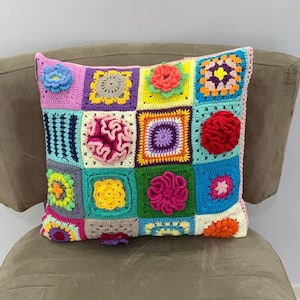Crochet Daisy Pillow Cover Colorful, Flower Knit Pillow Cover, Granny Square Crochet Pillow Cover, Cushion Cover