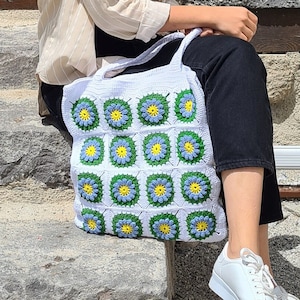 Crochet Sunflower Shoulder Bags, Knit Daisy Bag, Summer Flower Bag, Crochet Purse, Knit tote bag Woman Bag, Gift for Her