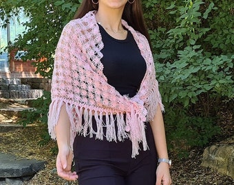 Pink Crochet Shawl, Crochet Summer Shawl, Women Scarf, Knit Women Cotton Shawl, Cotton Wrap, Knit shawl cotton, Crochet Lacy Wrap