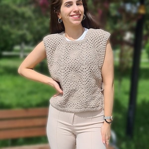 Brown Crochet Vests, Festival Vest, Granny Square Boho Top, Knitted Patchwork Sweater, Knitted Crochet, Boho Style Sweater