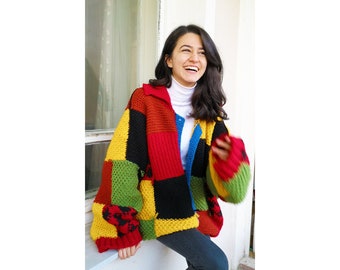 Harry Styles Pillow jw Block Patchwork Hand-knitted Multi Color Gift for him her Custom Pillow Valentines Gift