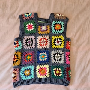 Crochet Vests, Granny Square Boho Top, Knitted Patchwork Sweater, Knitted Crochet, Boho Style Sweater, Hippie Festival Denim blue