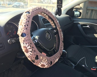 Crochet Daisy Steering Wheel Cover, Fathers day gift, Daisy Flower Steering Wheel Cover, Crochet Accessories Fathers Day