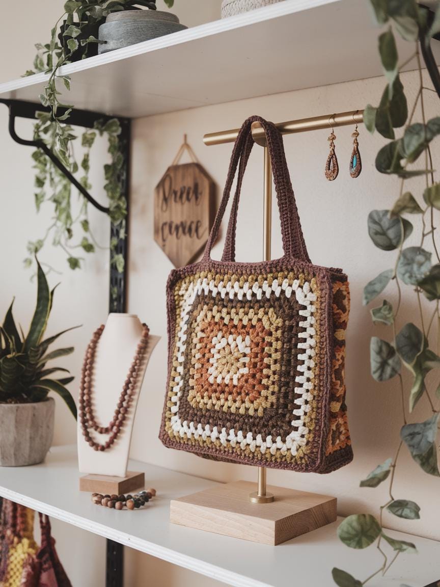 25 Crochet Shoulder Bags with Crossbody, Granny Square, and Plushie Styles 25 Brown Granny Square Crochet Bag