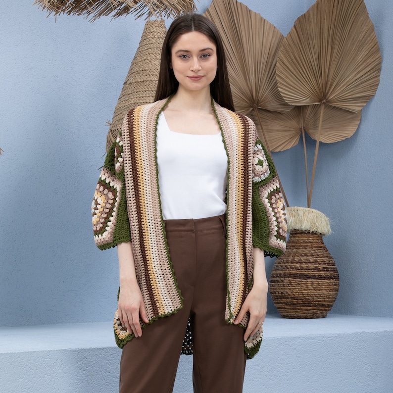 Crochet Green Kimono Granny Square Afghan Cardigan Knitted Etsy