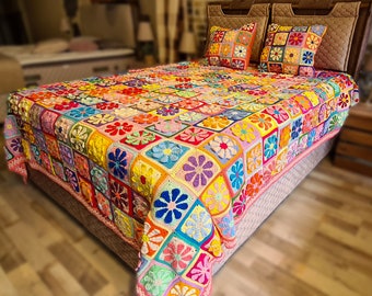 Crochet Daisy Bedspread Throw, Large crochet afghan blanket, Daisy Knitted sofa blanket Granny Square, Mother Day Gift, Wedding Gift