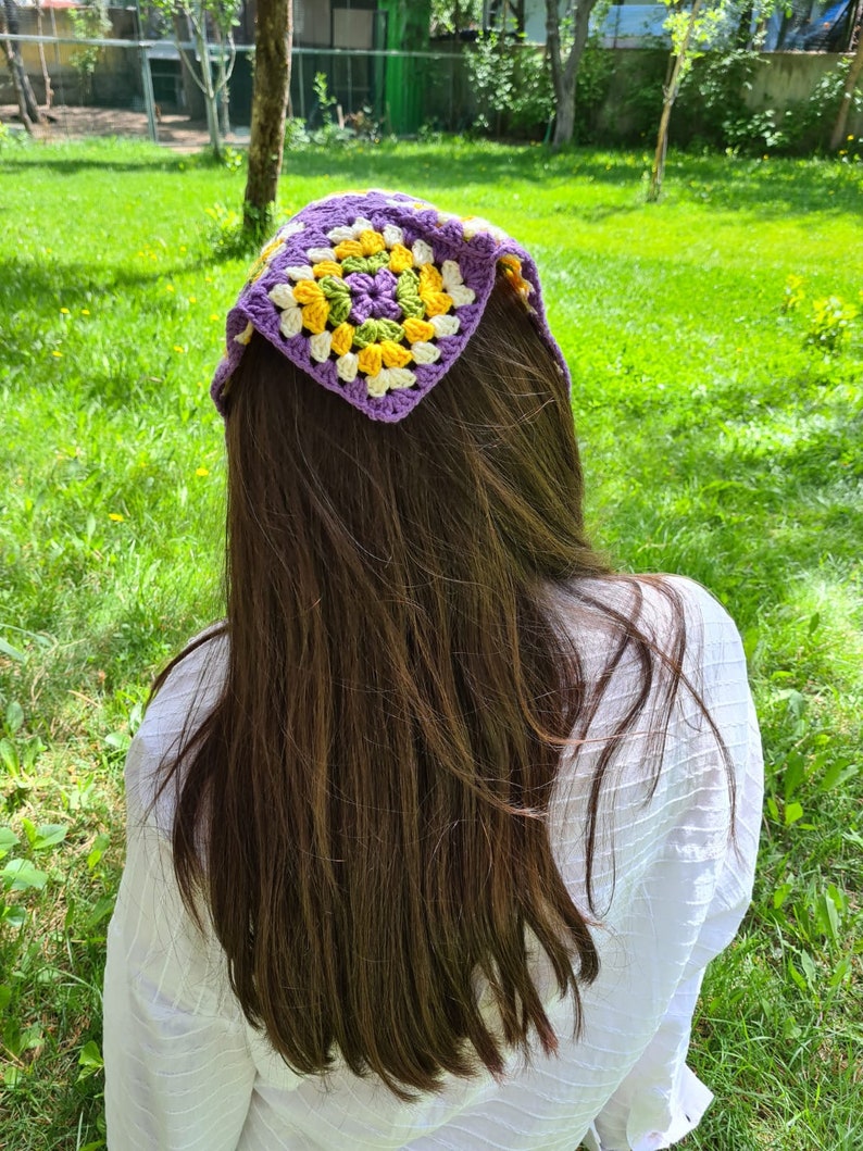 Haak Bandana, Zara Model Haar Hoofddoek, Oranje Haar Sjaal, Haak Haar Accessoire, Summer Beach Retro Bandana, Moederdag afbeelding 4