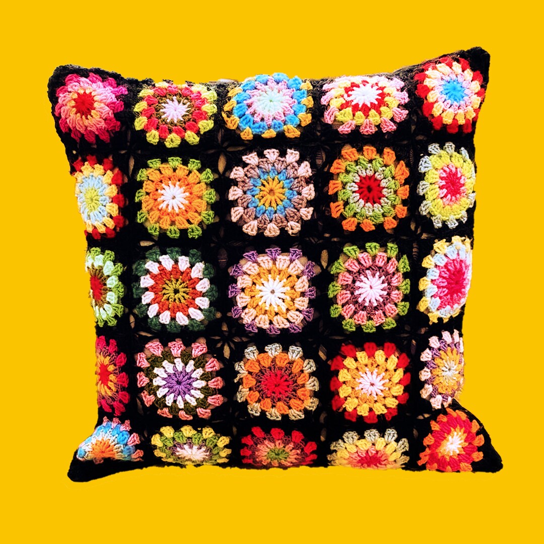 Crochet Pillow Cover Colorful, Granny Square Crochet Pillow Cover, Cushion Cover, Granny Coloful