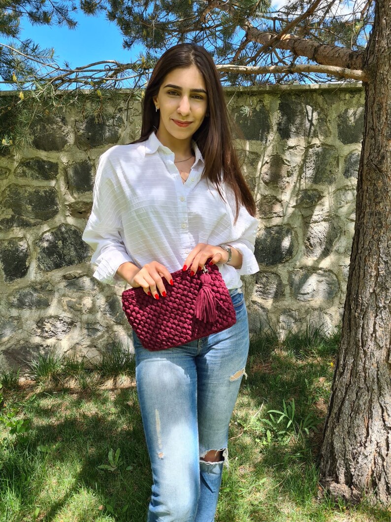 Granny Square Red Bag Crochet Purse Crochet Red HandBag Crochet Macrome Bag Retro Bag Boho Bag Wristlets Handknit Macrome Bag