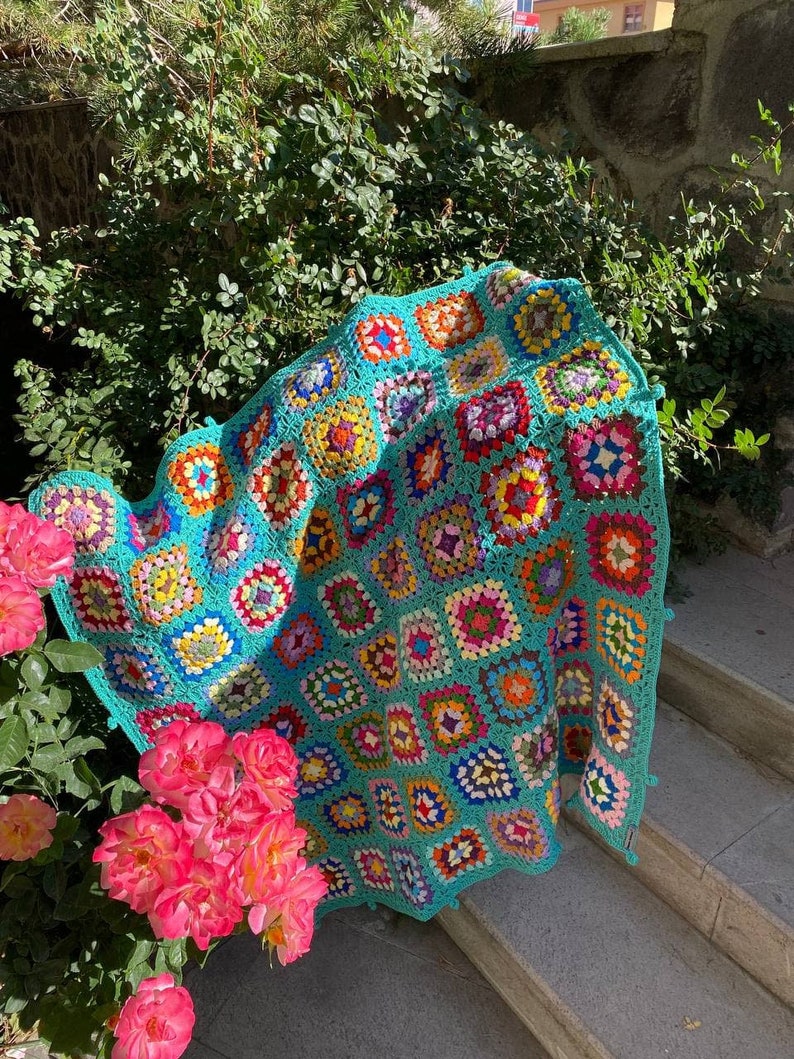 Crochet Afghan Blanket Knitted Sofa Blanket Granny Square - Etsy