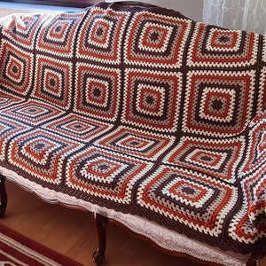 Crochet Afghan Blanket, Granny Square Afghan Throw, Bedspread Throw ...