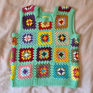 Crochet Vests, Granny Square Boho Top, Knitted Patchwork Sweater, Knitted Crochet, Boho Style Sweater, Hippie Festival Water Green