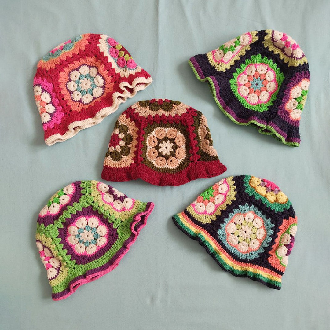 Crochet Daisy Hat Crochet Bucket Hat Colorful Knit Flower Etsy