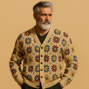 Crochet jacket, knitted Retro Sweater, Afghan Crochet Cardigan, Hand Knitted Jacket, Retro Sweater