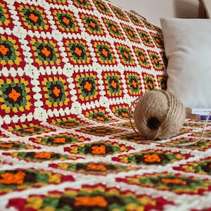 Gehaakte Afghaanse deken, oma vierkante sprei, gebreide bankdeken, grote gehaakte deken, vintage deken, retro deken
