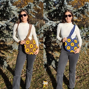 Sunstone Sunflower Bag, Crochet Mini Shoulder Bags, Floral Knit Bag, Mini Daisy Bag, Grannysquare Bag, Crochet Purse, Knit Tote Bag image 9