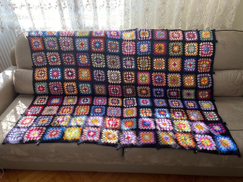 Crochet Afghan Blanket Roseanne's Granny Square Afghan Etsy