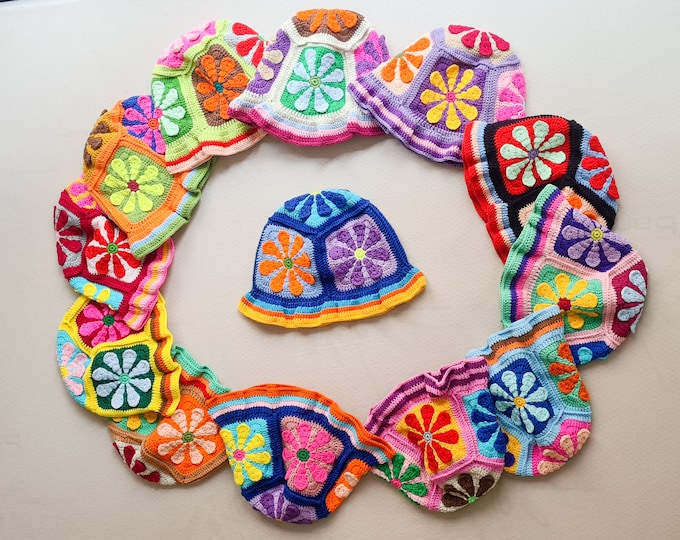 Crochet Daisy Hat Crochet Bucket Hat Knit Flower Festival Hat Hippi