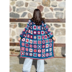 Long Crochet Afghan Cardigan, Granny Square Long Cotton Patchwork Cardigan, Coat Women, Women Cardigan, Oversize Crochet Cardigan