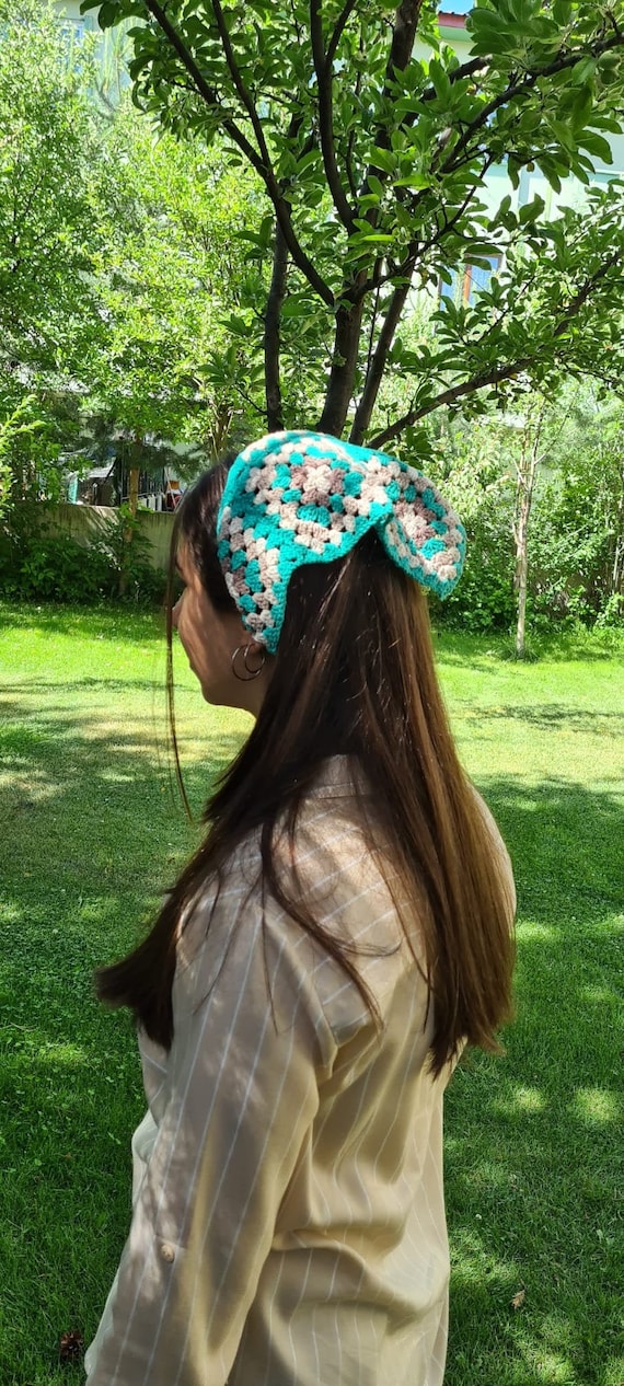 Green Crochet Bandana, Knit Women Bandana, Hair Kerchief  display picture 1