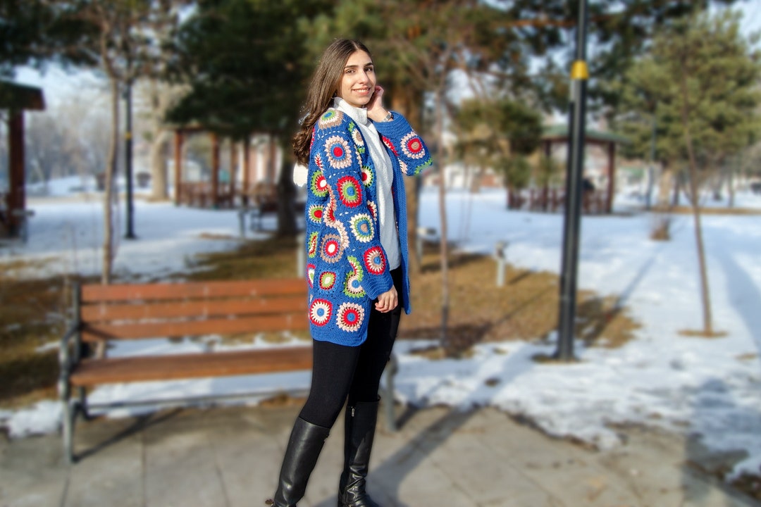 Cardigan in maglia Zara blu, giacca patchwork di cotone, cappotto