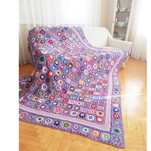 Gehaakte Afghaanse sprei, Daisy gebreide bankdeken Grandma Square, grote gehaakte deken, Moederdagcadeau, huwelijkscadeau
