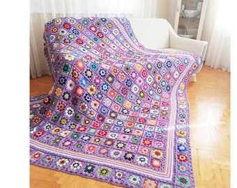 Crochet Afghan Bedspread Throw, Daisy Knitted sofa blanket Granny Square, large crochet blanket, Mother Day Gift, Wedding Gift