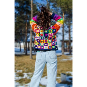 Crochet Afghan Patchwork Colorful Jacket, Knit Crochet Sweater, Hippi Jacket, Boho Sweater, Festival Dress image 6