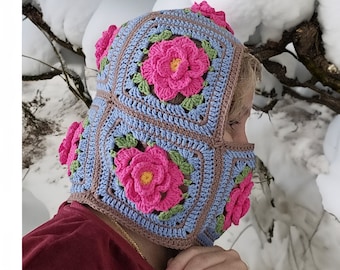 Crochet Rose Knit Balaclava, Knitted winter Balaclava, Knitted Ski Mask, Floral Balaclava, Unisex Balaclava, Christmas Gift