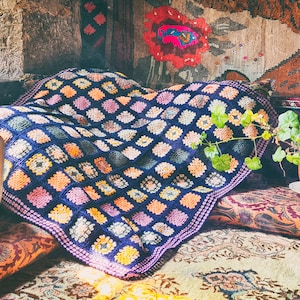 40&quot;X40&quot; Gehäkelte afghanische Schwarze Decke, Bunte Margerite Decke, Grannysquare Decke, Tv Decke, Baumwoll decke