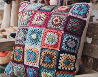 Bunter Häkelkissenbezug, Oma Quadrat Häkelkissenbezug, Strickkissen, Kissenbezug, Oma Coloful Kissenbezug