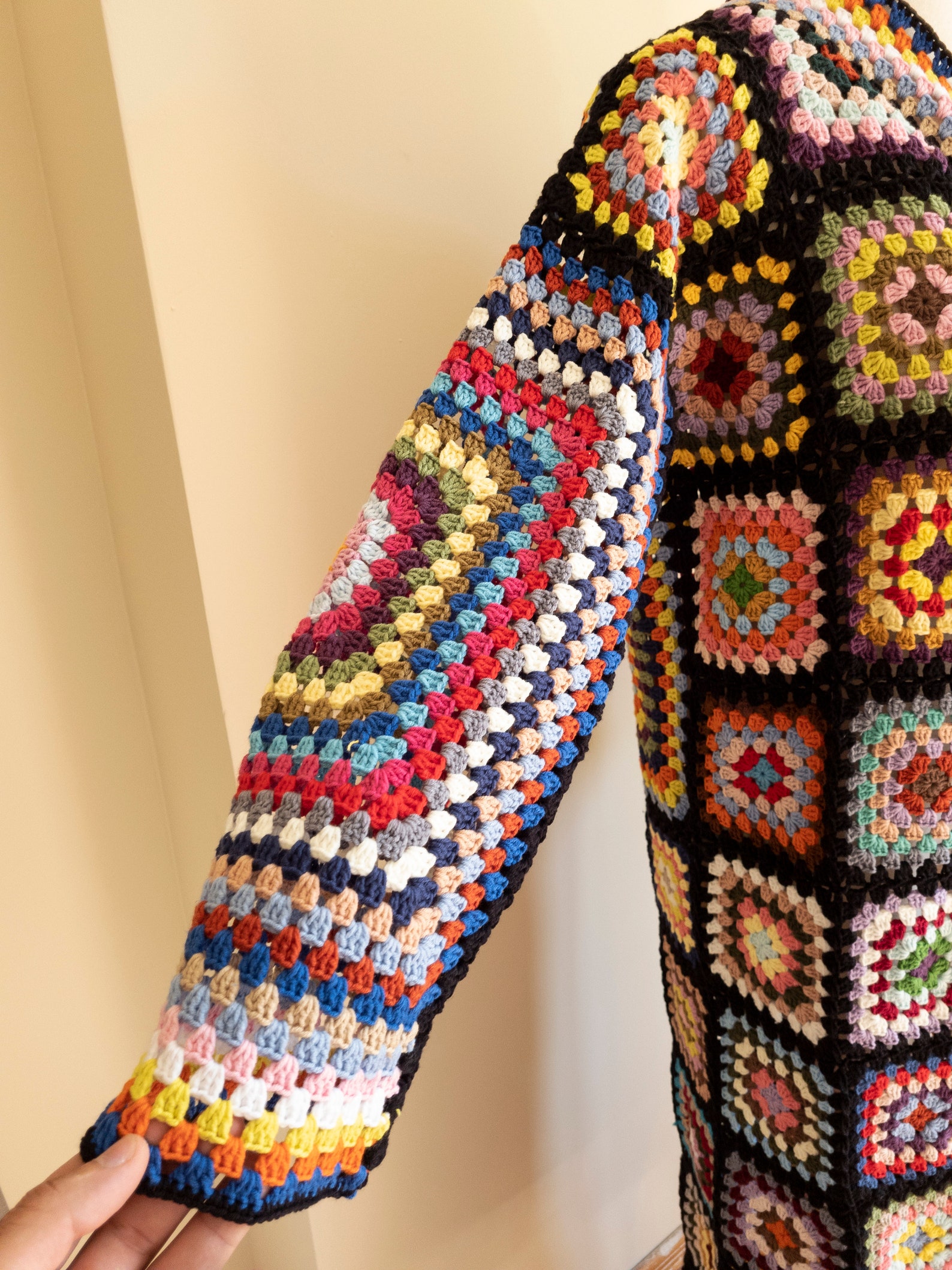 Black Long Crochet Cardigan Crochet Woman Coat Granny Square - Etsy