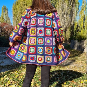 Crochet Afghan Cardigan, Granny Square Coat, Patchwork Jacket, Cotton Cotton coat, Knitted Crochet Coat, Boho Cardigan, Crochet Handmade