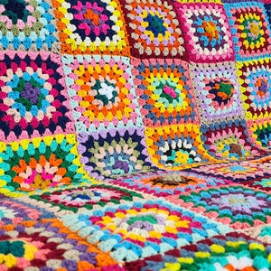 Crochet Afghan Blanket, Multicolour Granny Square Knit Blanket, Tv Blanket, Living Room Decor, Sofa Throw, Crochet Stitches,