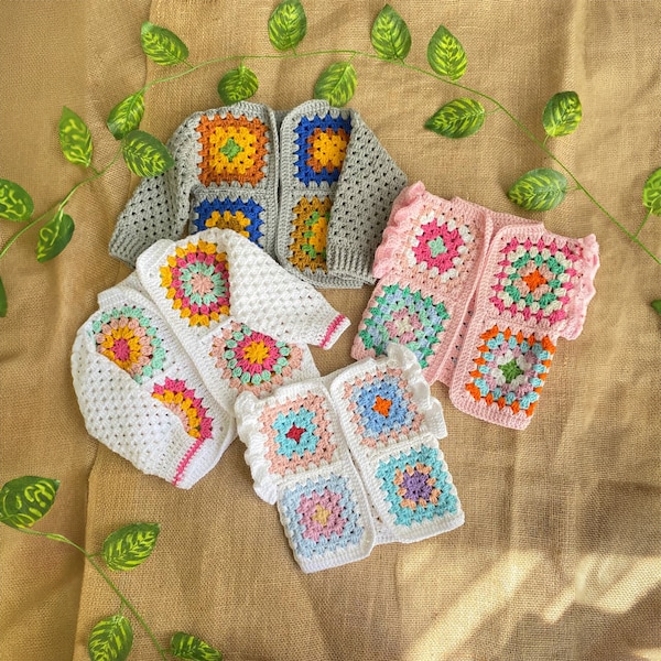 Vêtements de bébé au crochet, gilet de bébé tricoté, cardigan pour enfants au crochet, haut carré grand-mère pour tout-petits, vêtements pour enfants Boho en coton au crochet