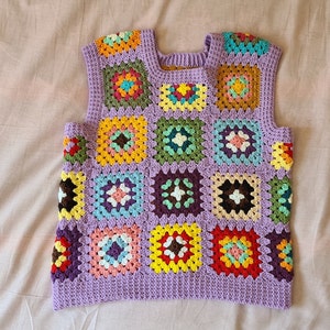 Crochet Vests, Granny Square Boho Top, Knitted Patchwork Sweater, Knitted Crochet, Boho Style Sweater, Hippie Festival Purple