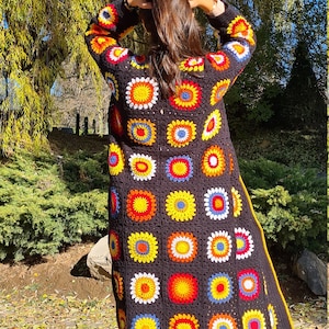 Crochet Cotton Afghan Long Cardigan, Zara Cardigan, Oversize Women Coat, Granny Square, Patchwork Cardigan